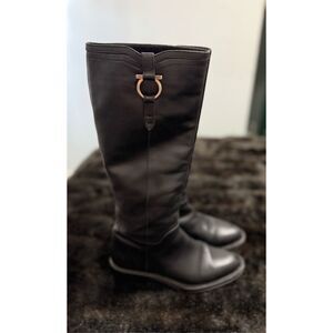 Salvatore Ferragamo Leather Fersea Gancini 7 B Riding Boots